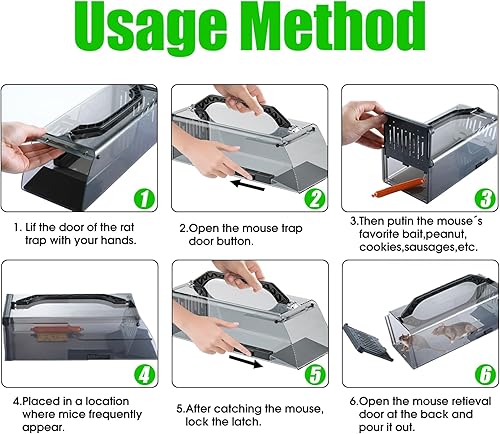 Miniatura 3 de Trampas humanas para ratones de 12 pulgadas para interiores y exteriores, para el hogar, trampa para ratas en jaula viva, trampa extendida
