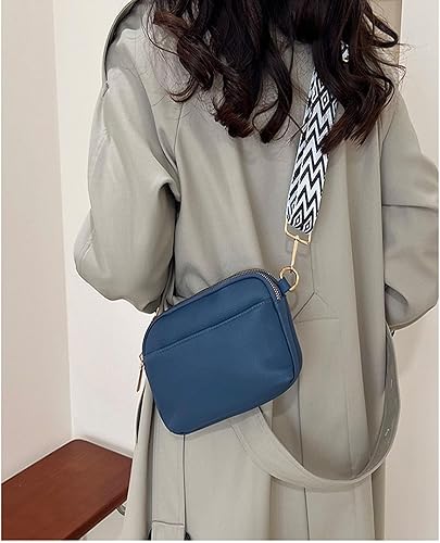 Miniatura 3 de Bolsos cruzados para mujer, bolsos de hombro de cuero vegano, bolsos para mujer con correa ancha ajustable, Azul, Pequeña, Ocio
