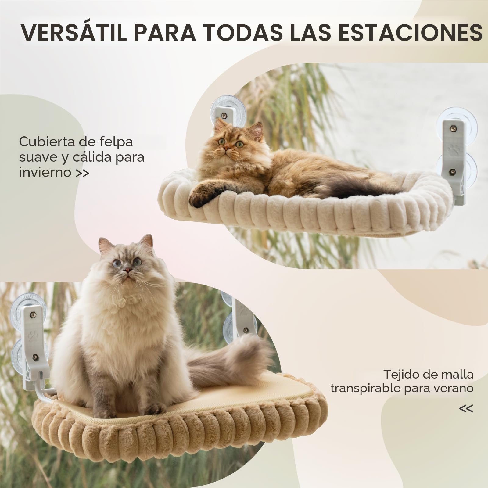 EDAGNY Hamaca de Cama para Gatos de Interior, Plegable, Funda Reversible, Felpa, Resistente hasta 18 kg (Blanco, M)