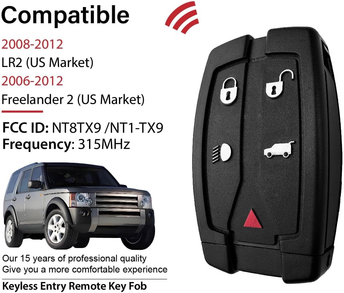 Replacement for 2009 2010 2011 2012 Land Rover LR2 Freelander 2 Key Fob Remote Control NT8TX9 5 Buttons 315MHz