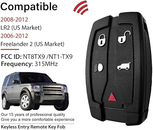 Miniatura 2 de Reemplazo para Land Rover LR2 Freelander 2019 2010 2011 2012 2 control remoto NT8TX9 5 botones 315MHz