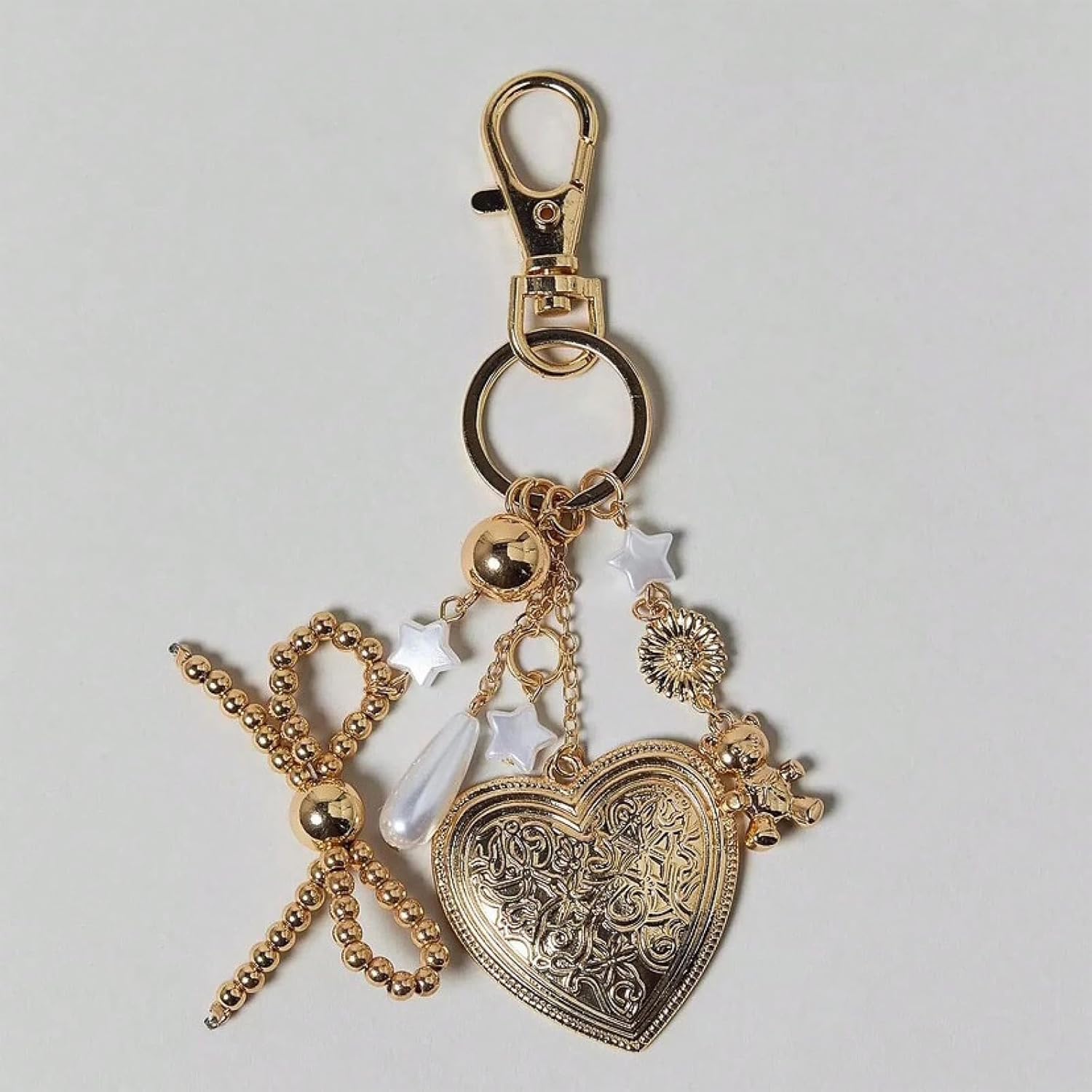 Angyape Cute Heart Keychain Bear Bow Keychain Gold Bag Charms for Handbags Purse Charms Y2K Star Accessories Gifts for Women - Image 7