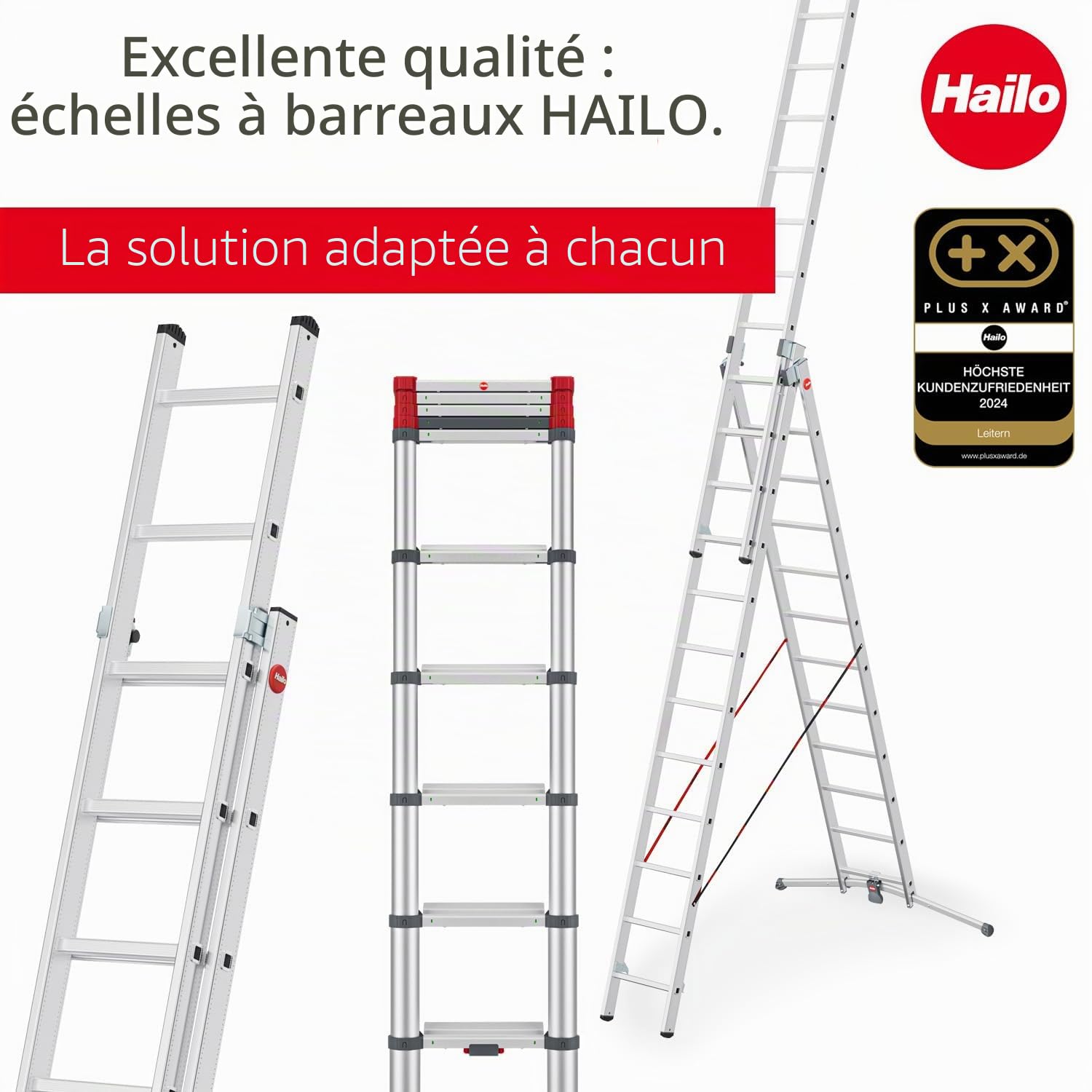 Hailo M80 7516007 Aluminium Echelle Polyvalente Hauteur de Travail (Max.): 4.70 m Argent, Rouge 12.7 kg