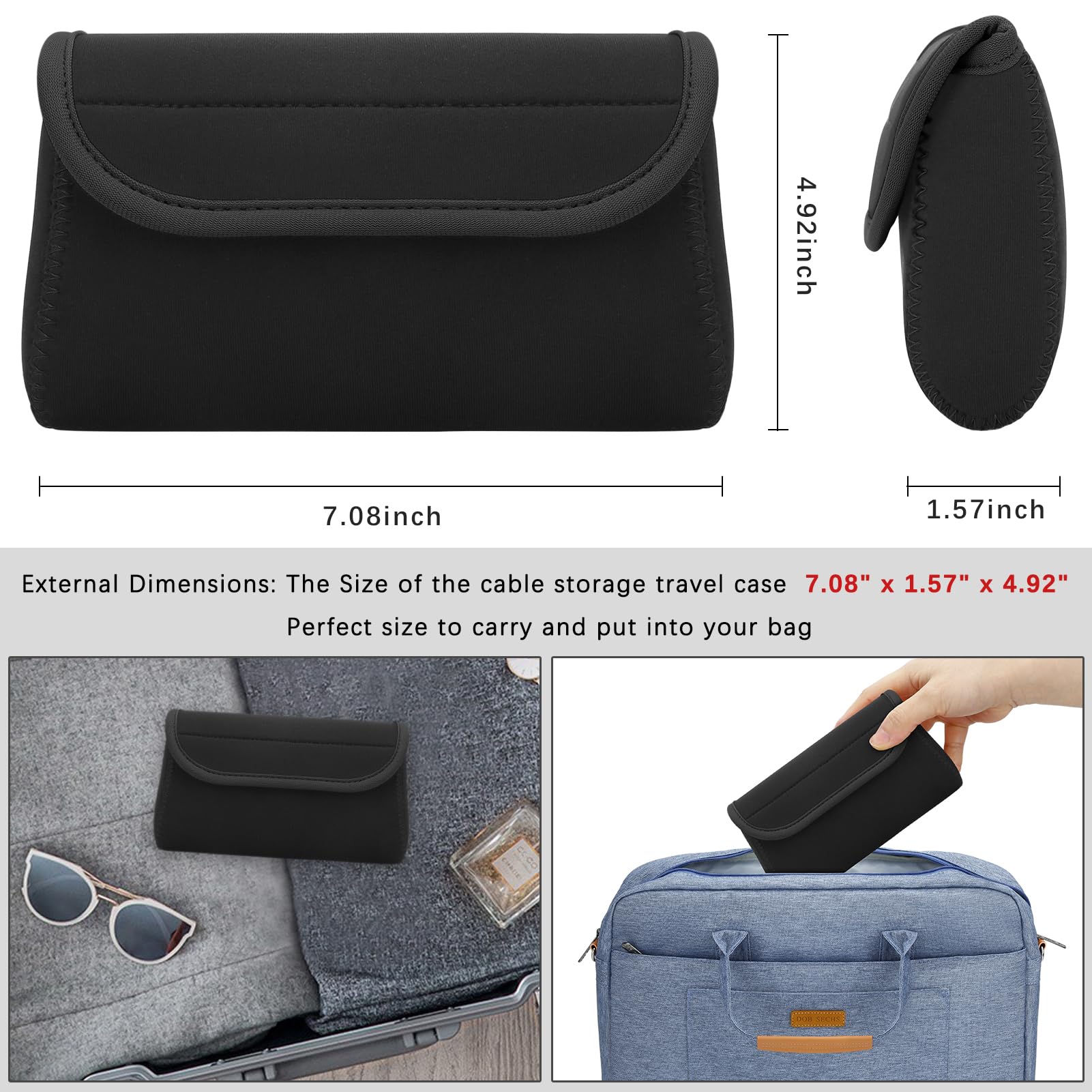 Piccola custodia tecnologica in neoprene, borsa organizer per cavi da viaggio, accessori elettronici, borse per il trasporto di alimentatori MacBook, power bank, mouse wireless, caricabatterie