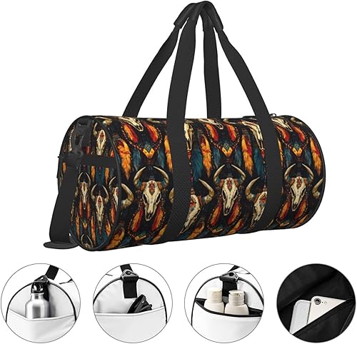 Miniatura 3 de Large Duffle Bag for Travel - Retro Tribal Goat Skull Print Gym Bag for Women Men, Travel Foldable Bags for Women Men with Zippered Multiple Pockets