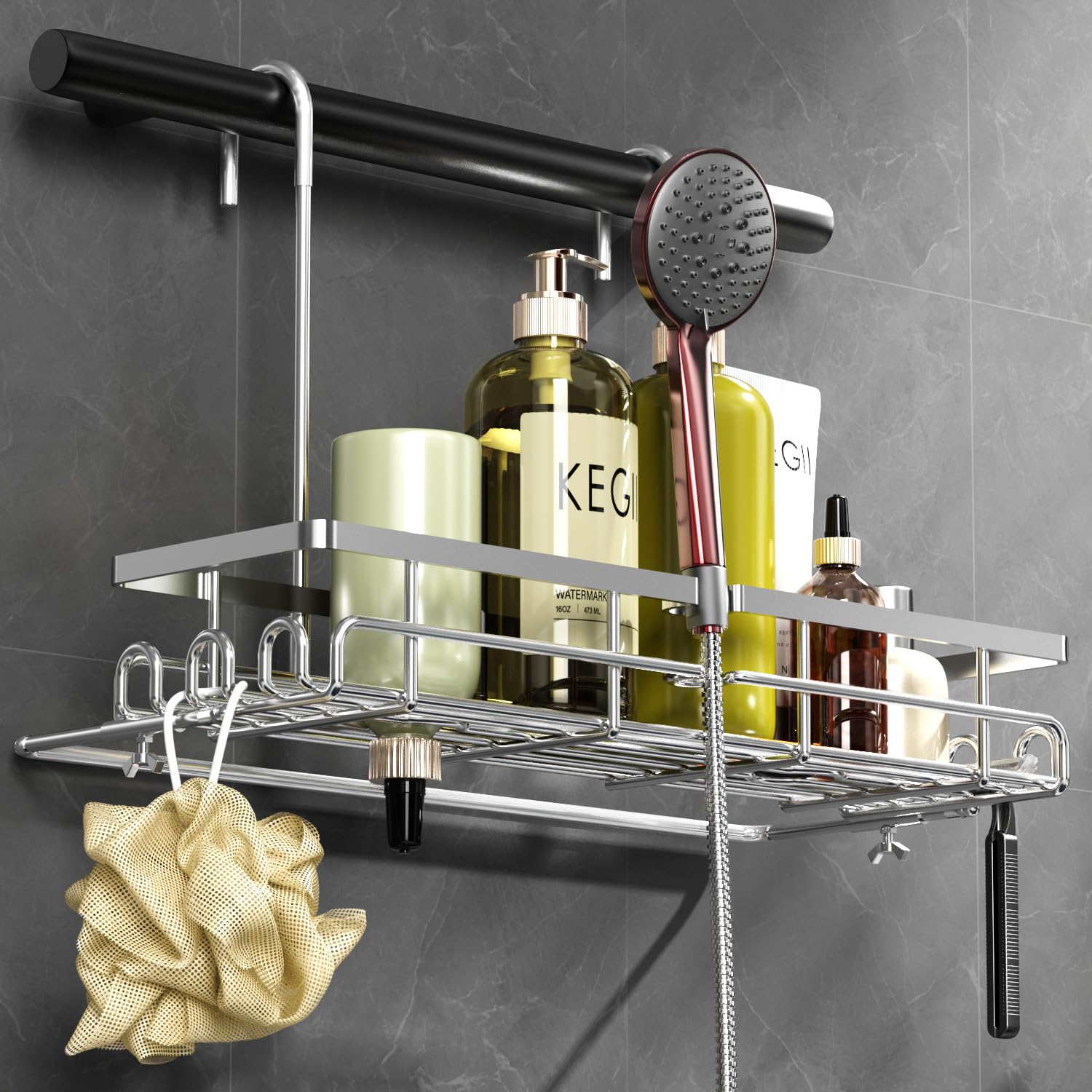 Hanging Shower Organizer - Shower Rack Hanging Rustproof Shower Chair Caddy with Shower Head Holder for Post-Surgery Patient