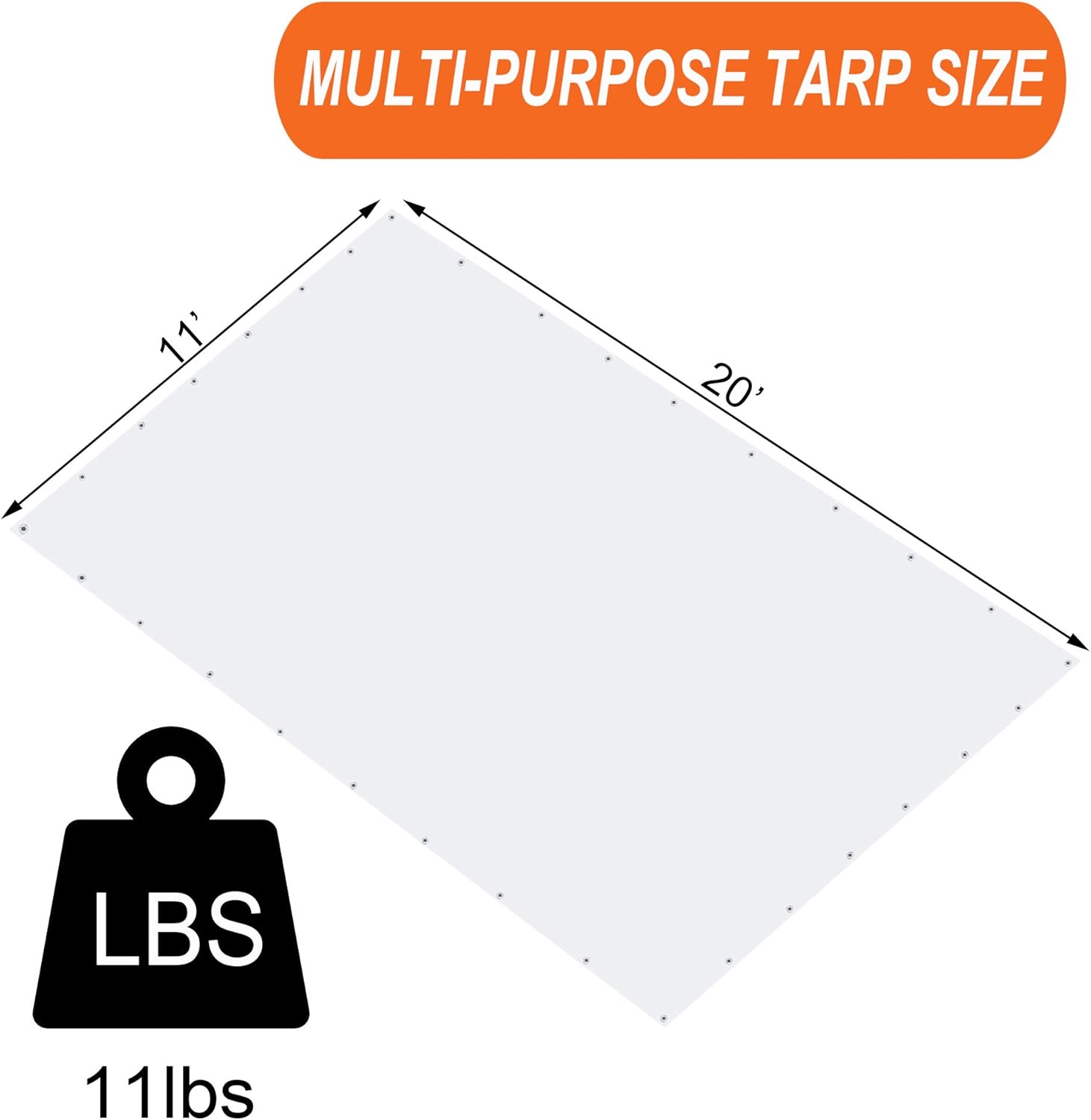 Heavy Duty Tarp 11x20 Ft Tarpaulin with 48 Free Ball Bungee Cords 8 Oz Per Square Yard Sunshades Depot 18 Mil Thick Cover Waterproof Canopy Tent Multi-Purpose Shelter with Grommets
