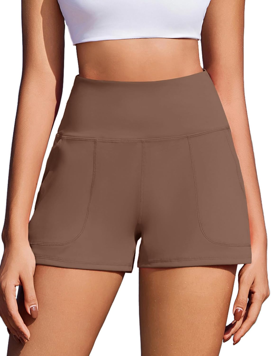 PINSPARK Workout Shorts Women Wide Leg Athletic Shorts High Waisted Yoga Shorts Tummy Control Gym Short with Pockets