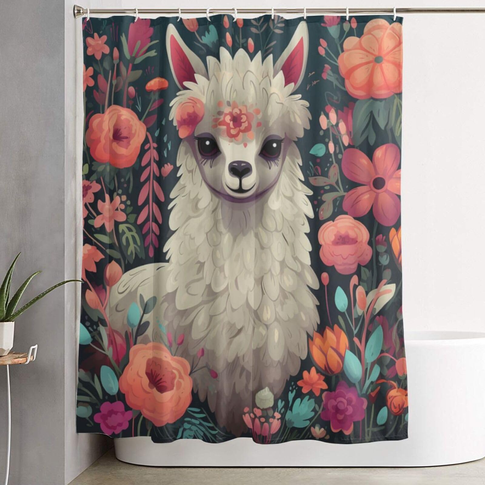 Rideau de douche imperméable et épais anti-éclaboussures avec motif lama décoratif