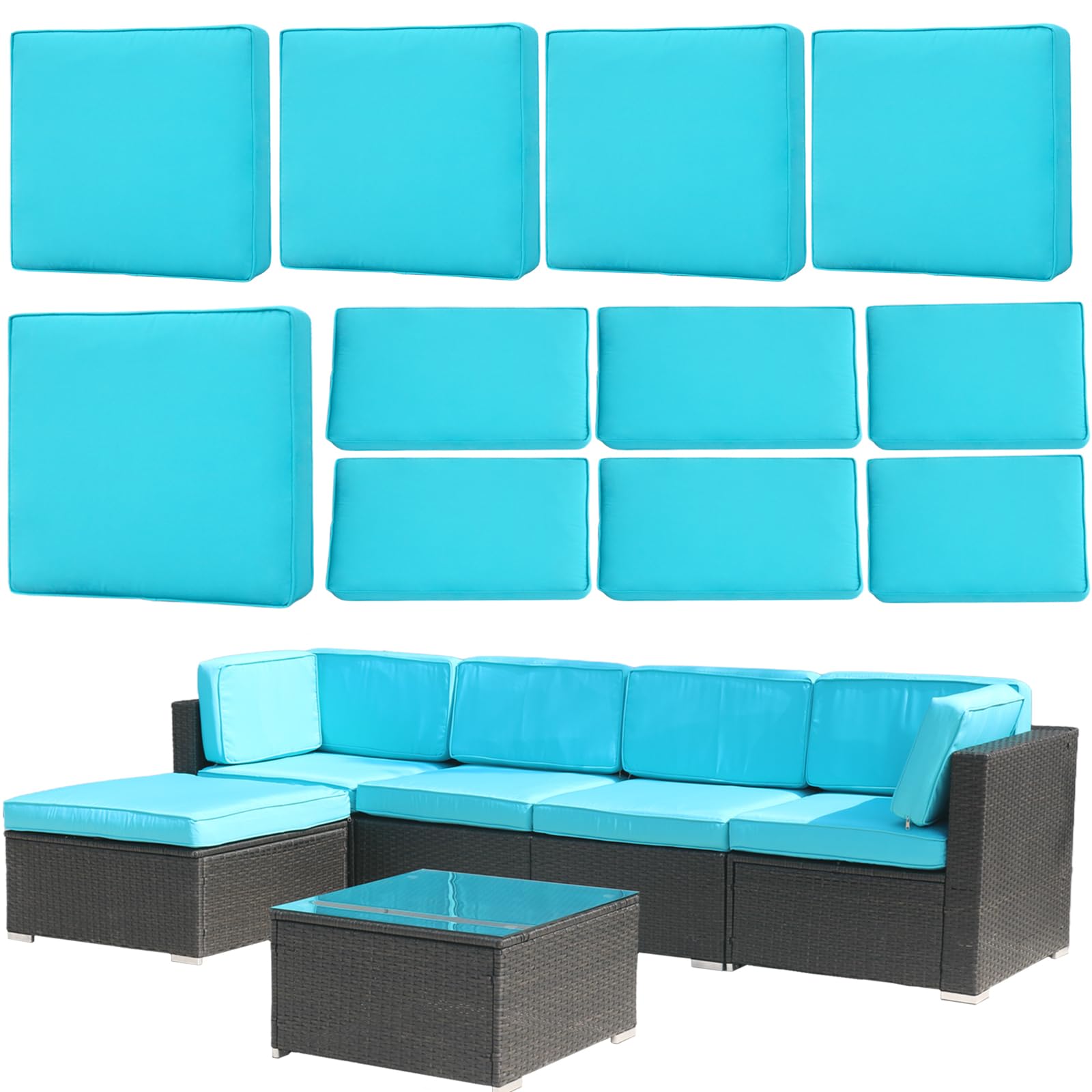 14 Piece Outdoor Patio Cushion Cover Replacement, Waterproof Patio