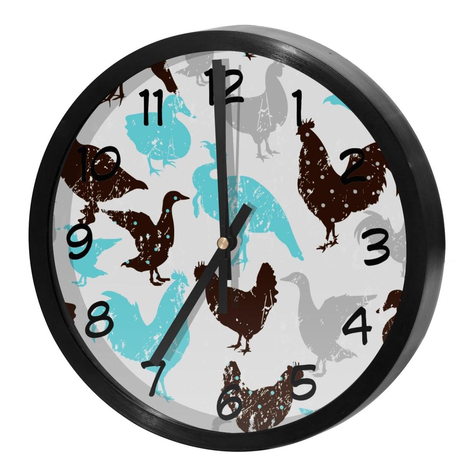 Horloge murale à piles mouvement fluide ultra précis motif animaux basse-cour