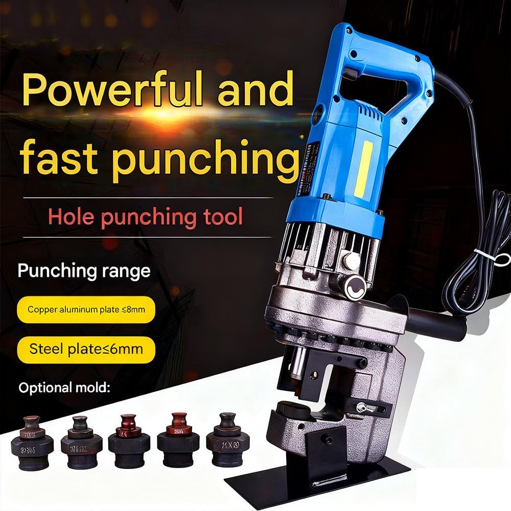 Angle Steel Punching Tool, Hydraulic Hole Puncher, Electric Punching Machine for Steel, Iron, Aluminum,Copper Plates, Channel Steel, Punches Angle Steel 4-6# and Channel Steel 10#, with 5 Dies