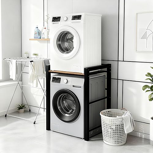 Soporte portátil para lavadora y secadora, estante de acero resistente sobre lavadora y secadora, organizador de lavandería con laminado ajustable,