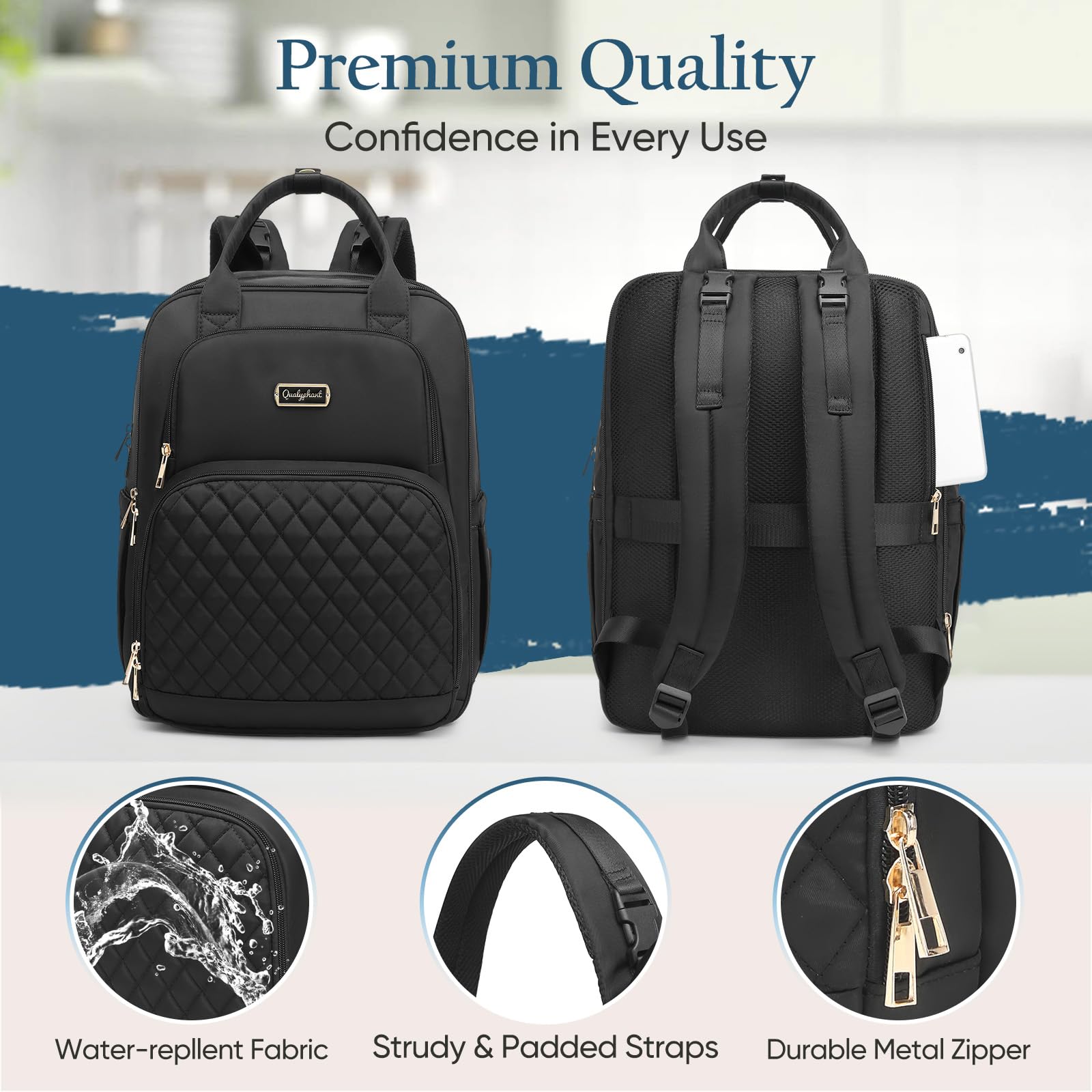 Qualyphant Mochila para pañales, expandible, 35 L, extra grande, para 2 niños gemelos, mochilas cambiadoras acolchadas para bebés