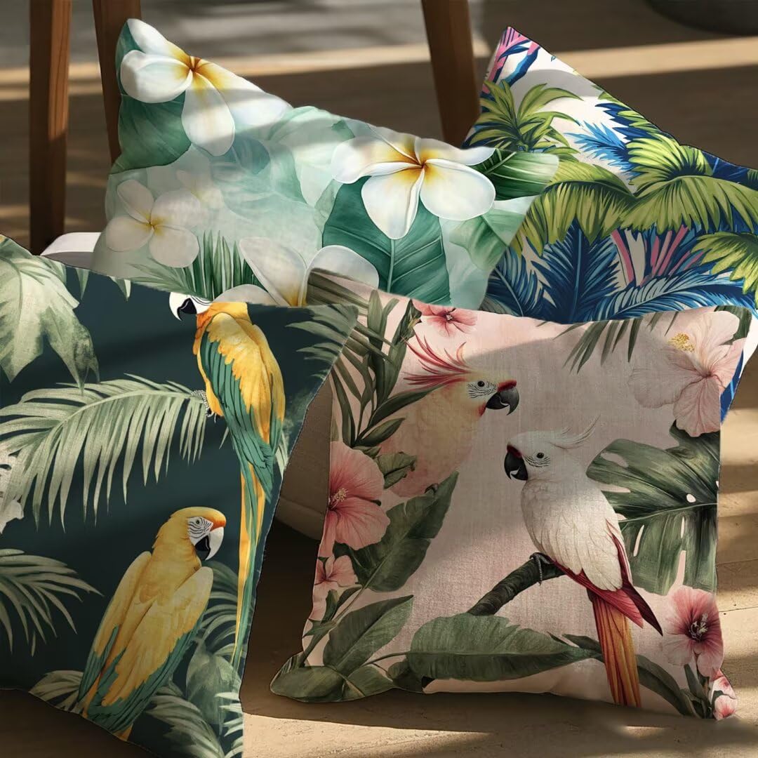 Lot de 4 Housse de Coussin 45x45cm, Housse de Canapé Été Motif Décoratif Imperméable Lin Taie d'oreiller avec Fermeture Éclair Invisible, Salon Chambre à Coucher Décoration de Maison, Animal Ym535