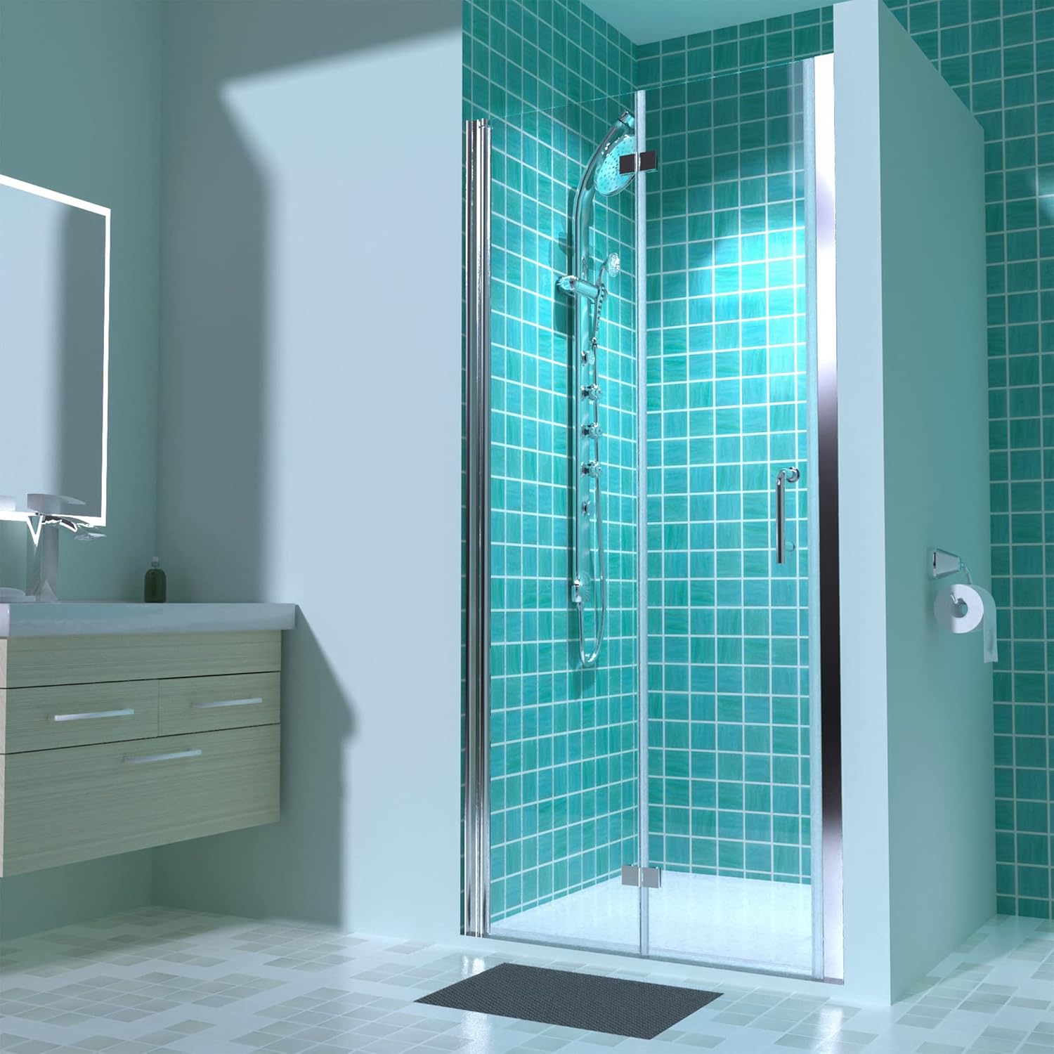 ExBrite 3435.5 in.W x 72 in.H Bifold Frameless Glass Shower Door,1/4