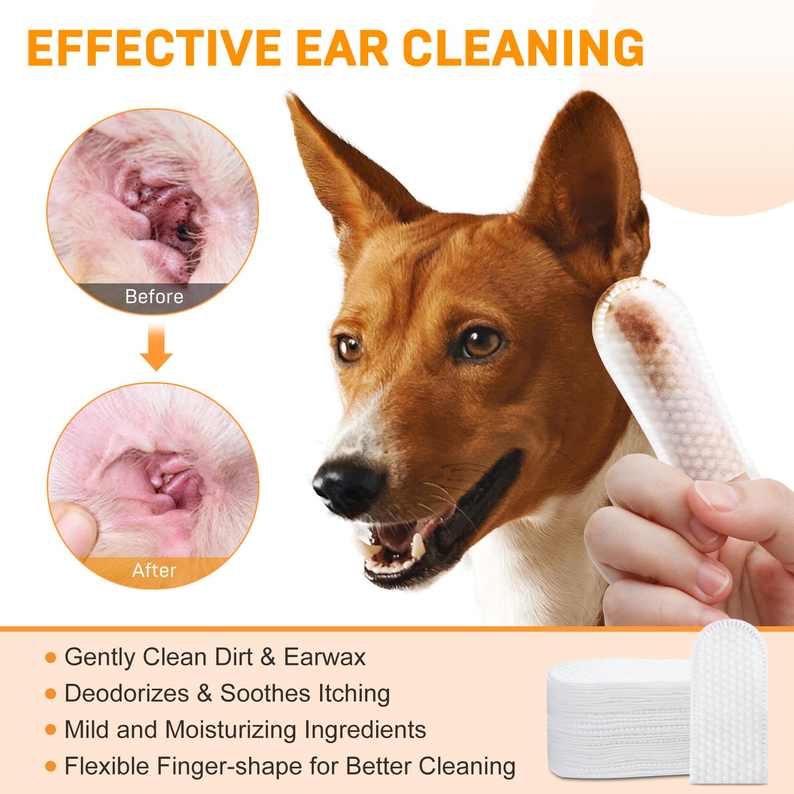 Dog Ear Wipes, Ear Cleaner Finger Wipes for Dogs & Cats, Gently Remove Earwax & Odor, Soothe Ear Itching and Infection, Easy to Use, Natural Cat Ear Wipes for Dogs, 50 Disposable Count - image 2