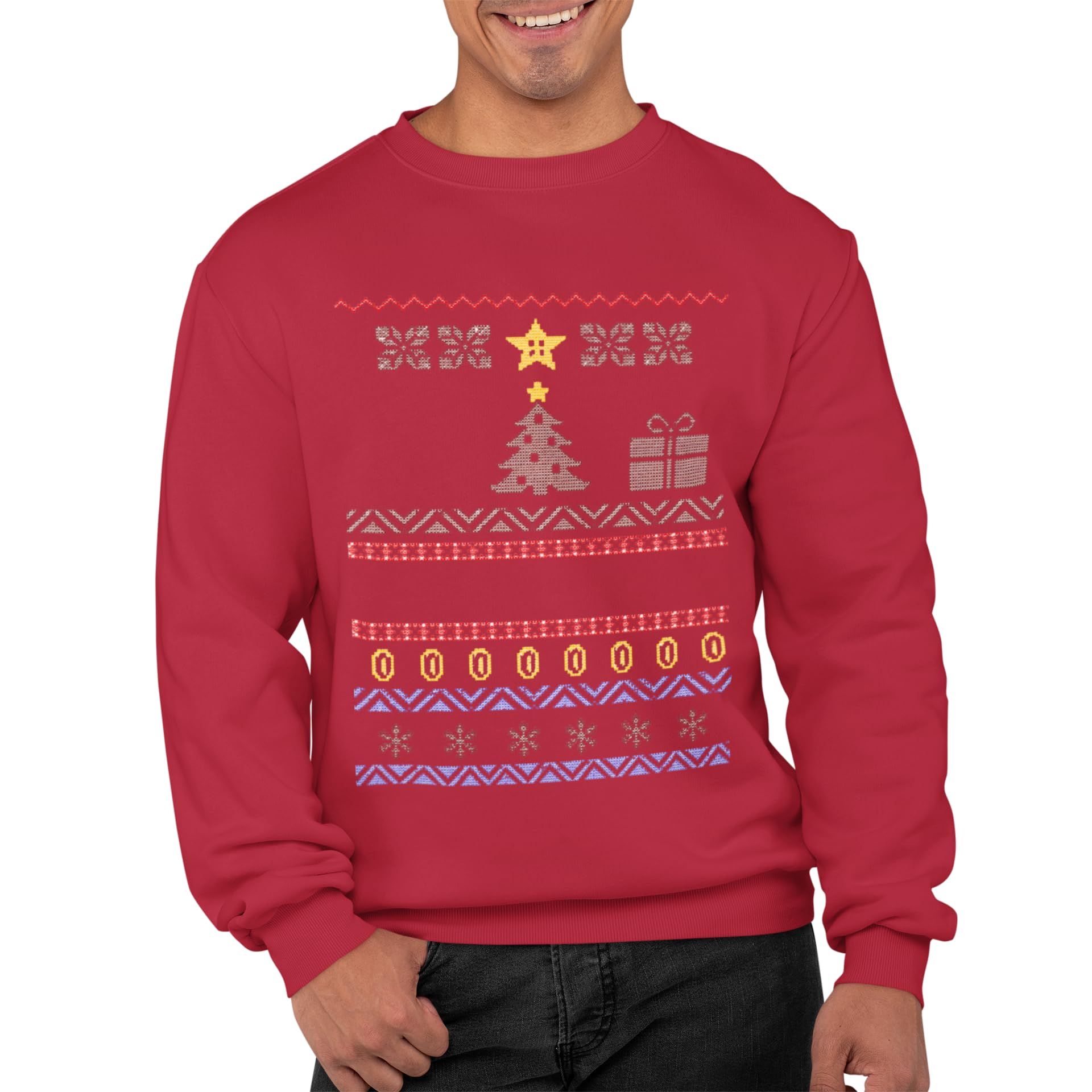 Graphic Impact Unisex Red Inspi Retro Gaming Freak Christmas Jumper Ugly Xmas Sweatshirts (Large, )