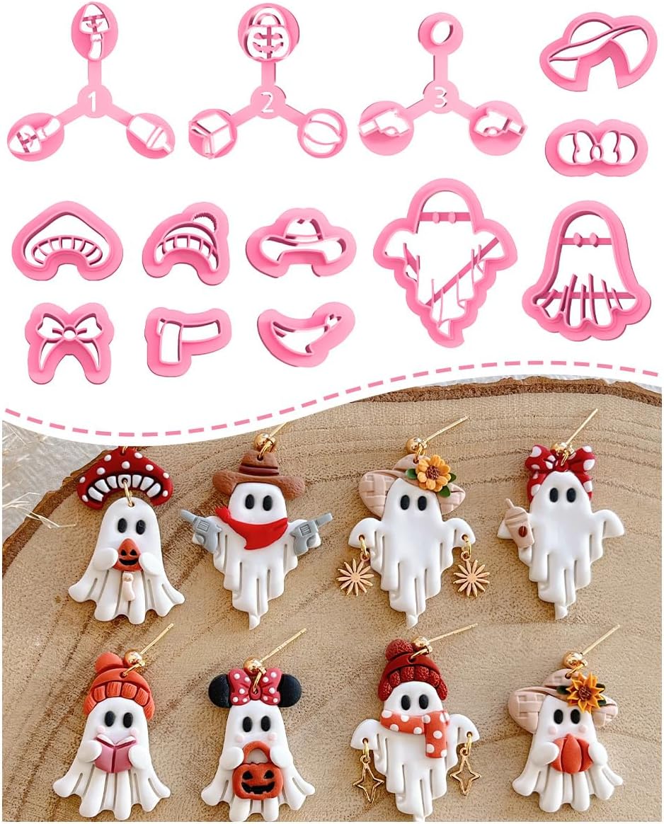 Keoker Halloween Polymer Clay Cutters, 13 Halloween Ghost Clay Earring Cutters for Polymer Clay Jewelry