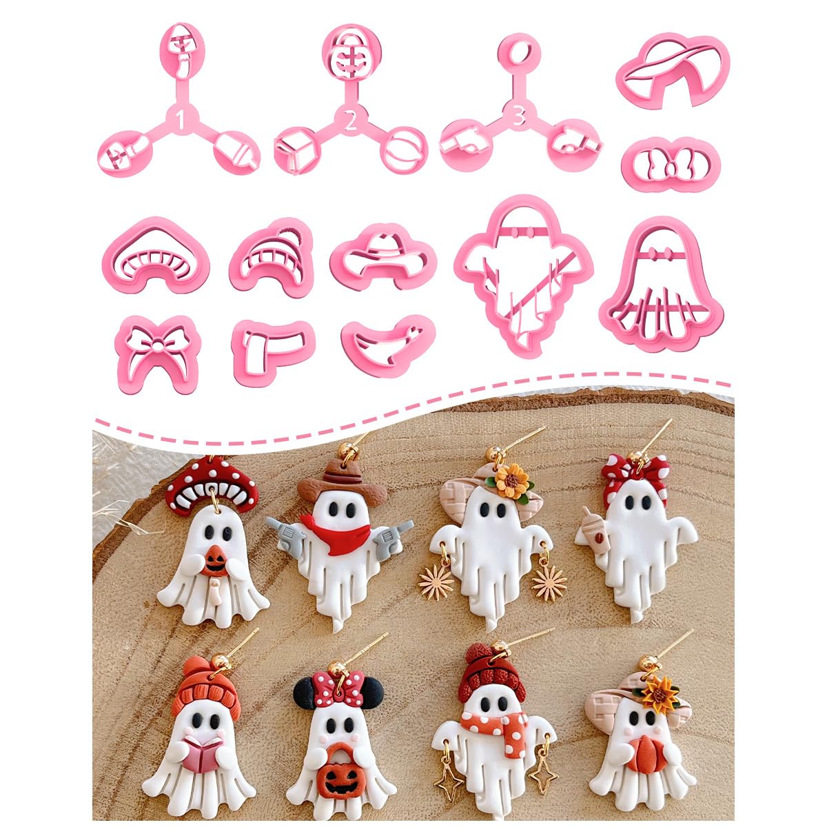 Keoker Halloween Polymer Clay Cutters, 13 Halloween Ghost Clay Earring Cutters for Polymer Clay Jewelry