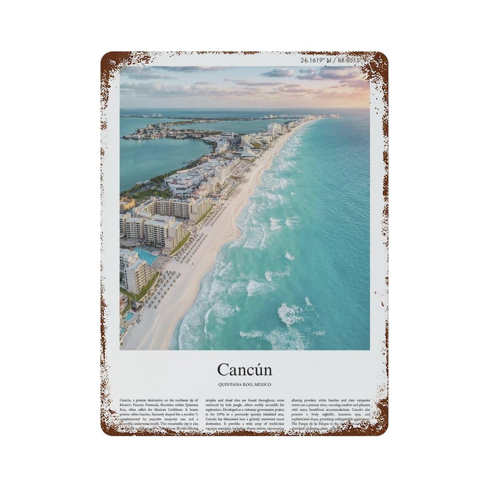 xiaoxiaoshen Cancún Quintana Roo, Mexico City Scenery Wall Decor Art Metal Tin Poster Modern Home Decor Art Home Bar Shop Decorations Vintage Sign 40x30cm