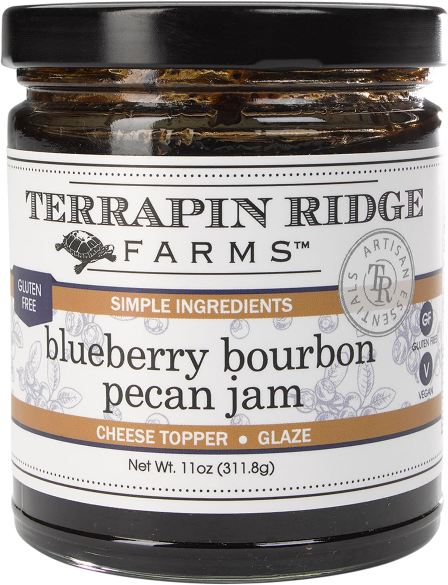 Terrapin Ridge Farms Blueberry Bourbon Pecan Jam - Sweet & Flavorful Jam with Blueberries, Pecans, Raisins, Cinnamon, and Bourbon - Perfect for Toast, Meats, and Desserts - 11 oz Jar