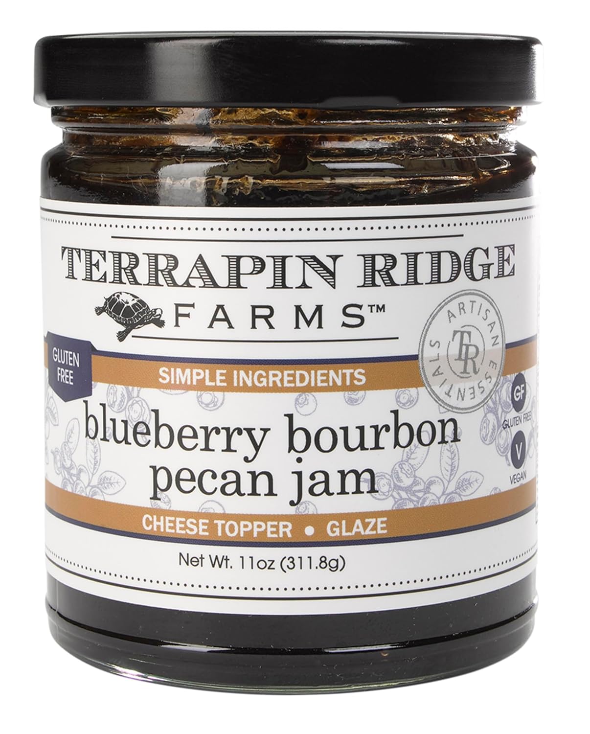 Terrapin Ridge Farms Blueberry Bourbon Pecan Jam - Sweet & Flavorful Jam with Blueberries, Pecans, Raisins, Cinnamon, and Bourbon - Perfect for Toast, Meats, and Desserts - Two 11 oz Jar