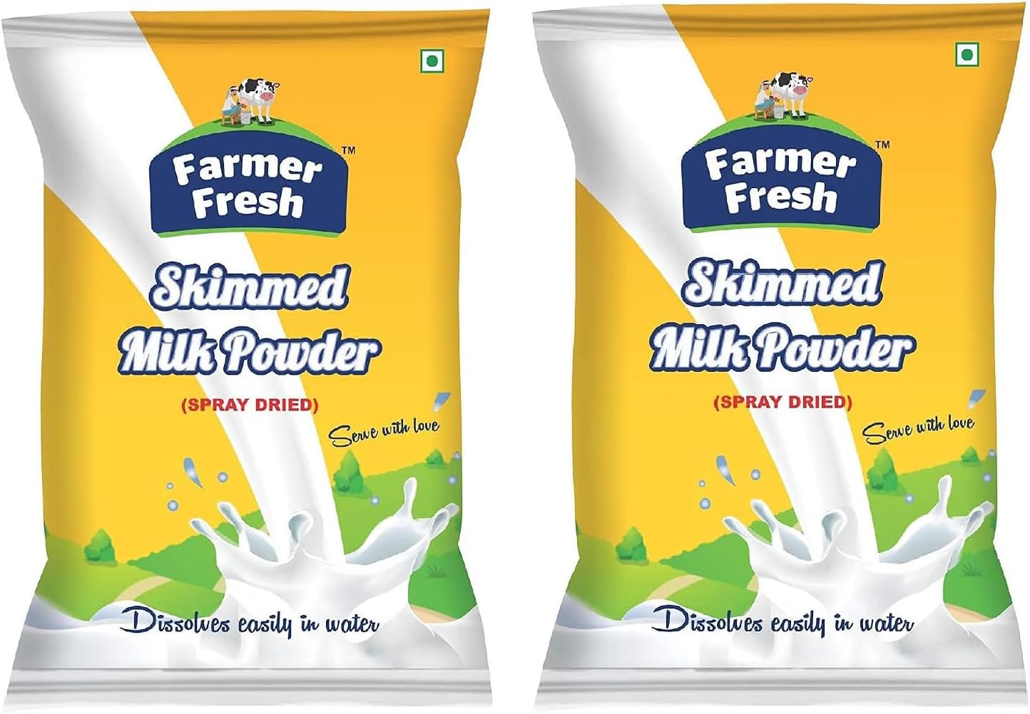 Farmer Fresh Pure Skimmed Milk Powder Pack of 2 | 2kg Total (1kg x 2 Pouches Combo) | Natural Low Fat High Protein Dairy Powder | Unsweetened Non-Fat Dry Milk Pwd for Tea, Coffee, Baking & Dahi