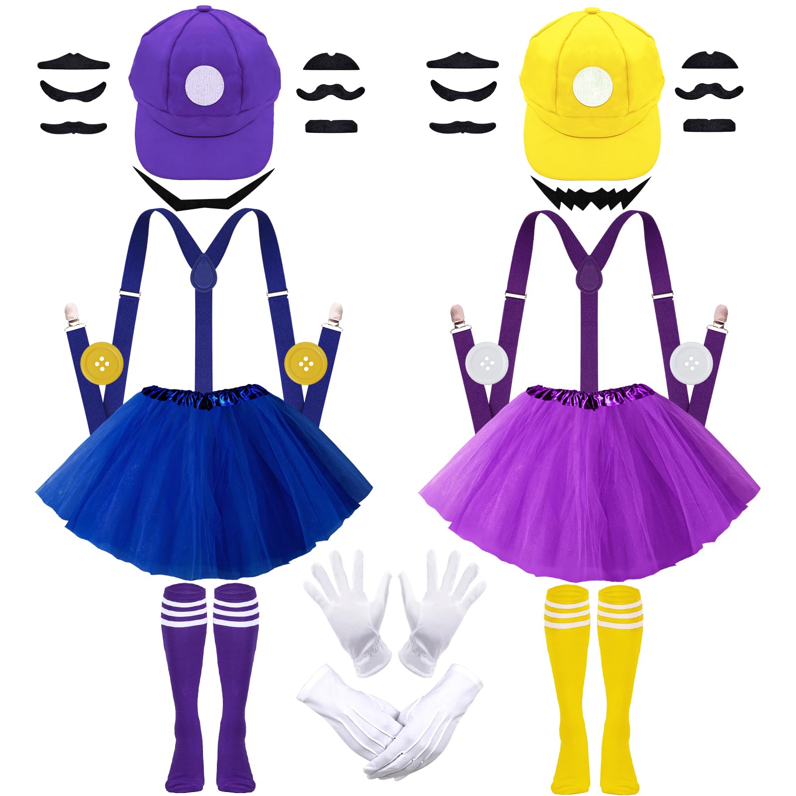 C4 World Book Day 2026 Costume Adults Women, Super Bros Costume Funny Carnival Costumes Accessories Hats, Tutu Skirt ,Gloves