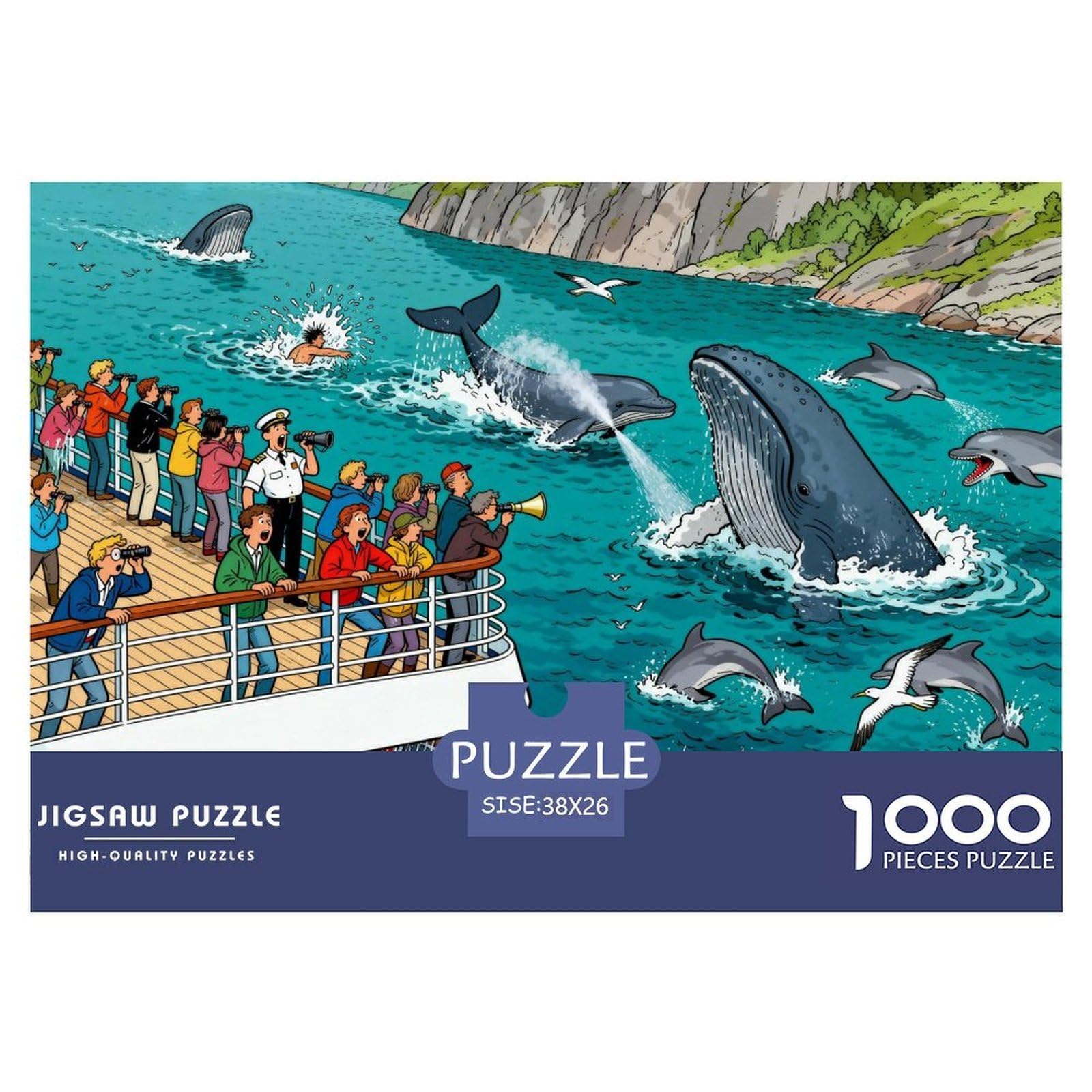 Fjord Whale Watching Boat Deck Wooden Jigsaw Puzzle Waterproof 1000 Piece Puzzles for Adults Impossible Challenging Games