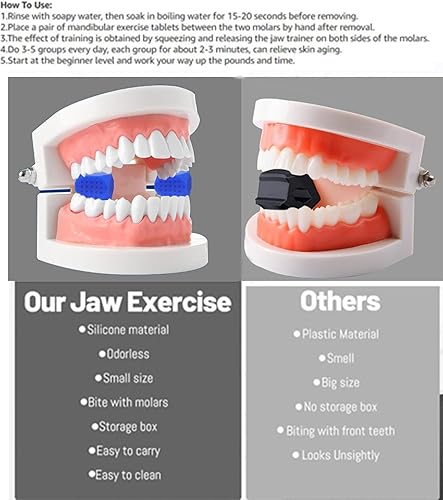 Miniatura 4 de Ejercitador de mandíbula para hombres y mujeres, 6 unidades de silicona para masticar la cara de la mandíbula, tóner de mandíbula, fortalecedor de