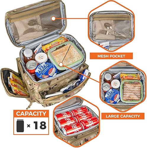Miniatura 10 de OPUX Lonchera táctica para hombres, bolsa de almuerzo aislada para hombres y adultos, hielera grande con MOLLE, bolsillos laterales de malla, bolsa