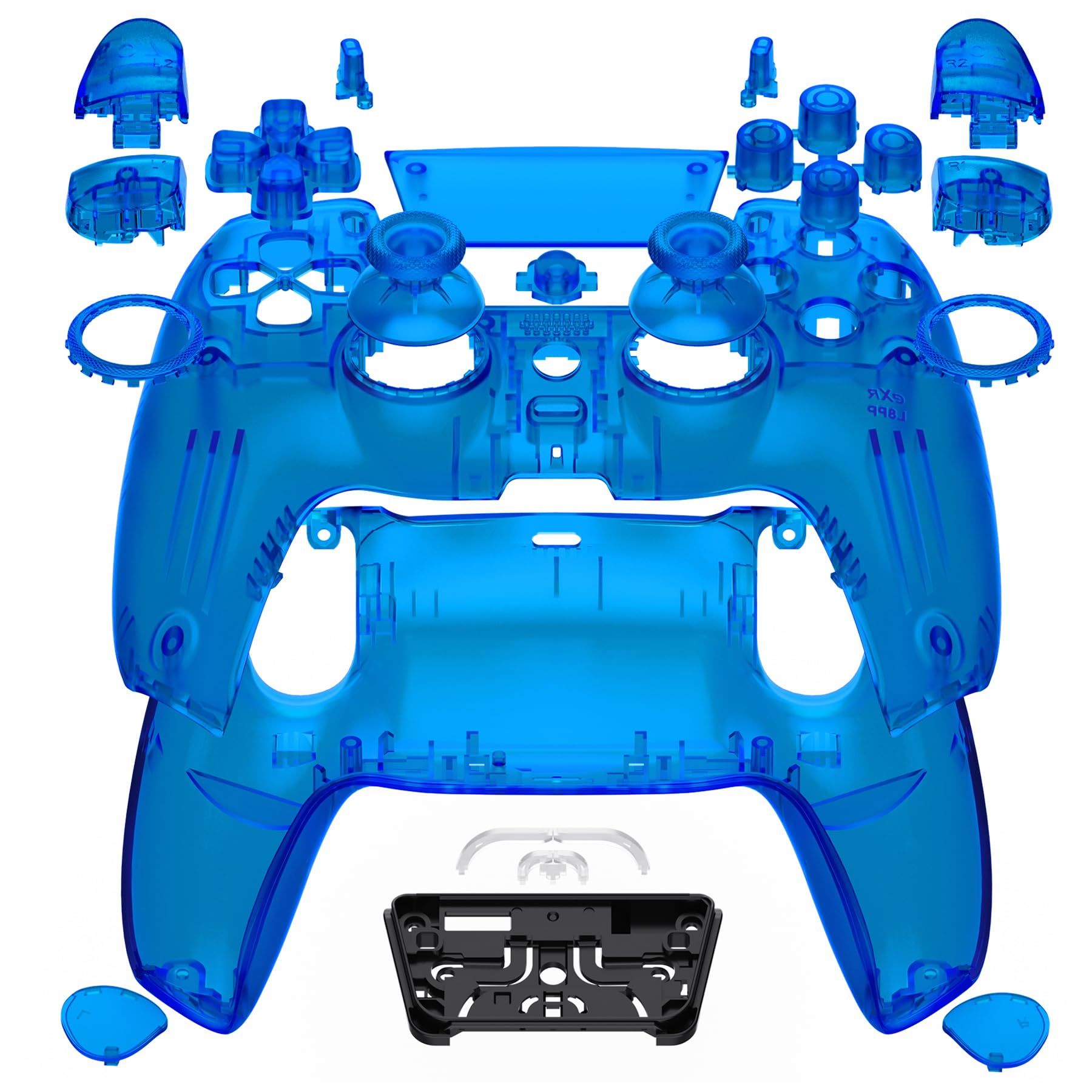 eXtremeRate Luna Redesigned Full Set Shell Buttons Touchpad Cover Compatible with ps5 Controller BDM-030 BDM-040 BDM-050, Clear Blue Replacement Top