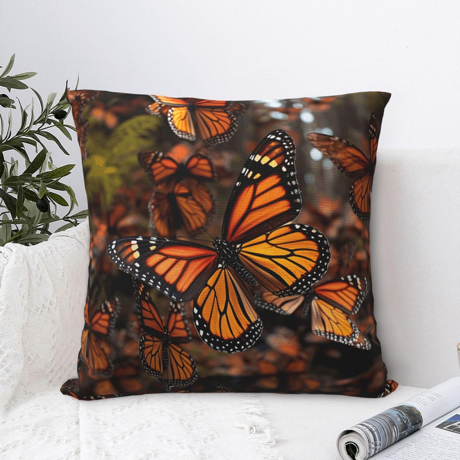 FodPand Luxury Velvet Throw Pillow Covers 24"x24" Super Soft Decorative Pillow Cases - Monarch Butterflies Pillowcases Modern Lumbar Cushion Cases for Couch Sofa Bed Pillow Shams