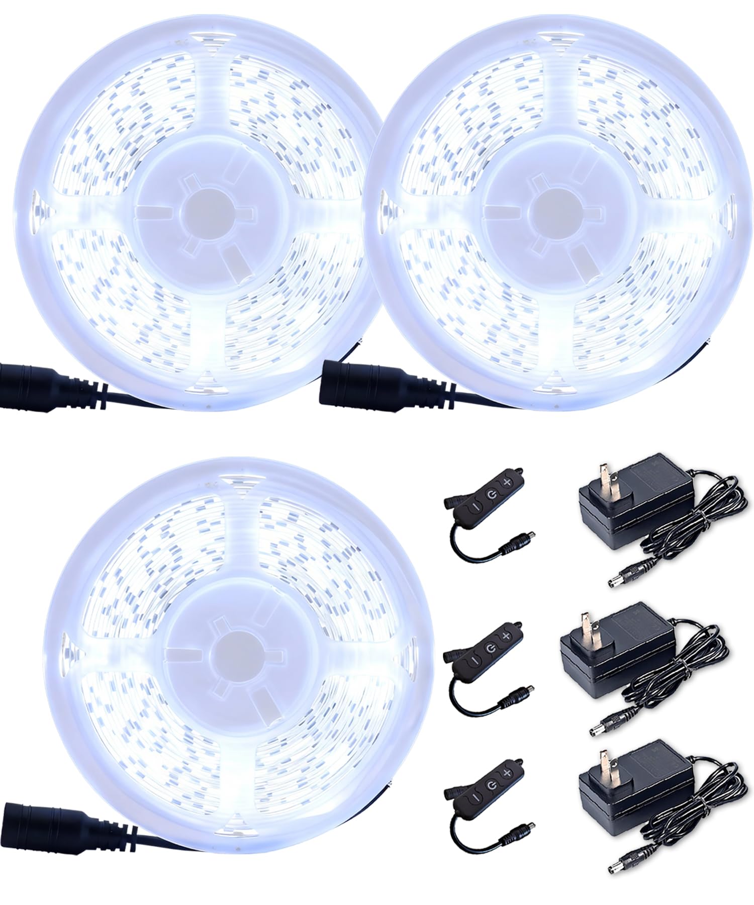 3 Set 20 FT 6500K White Led Strip Lights for Bedroom Dimmable 60 FT LEDs Rope Light Flexible Super Bright White Tape Lights for Ceiling Room Home Decor Luces LEDs