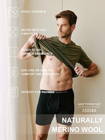 METARINO Men Merino Wool Boxer Briefs Anti-Odor Soft Underwear Travel