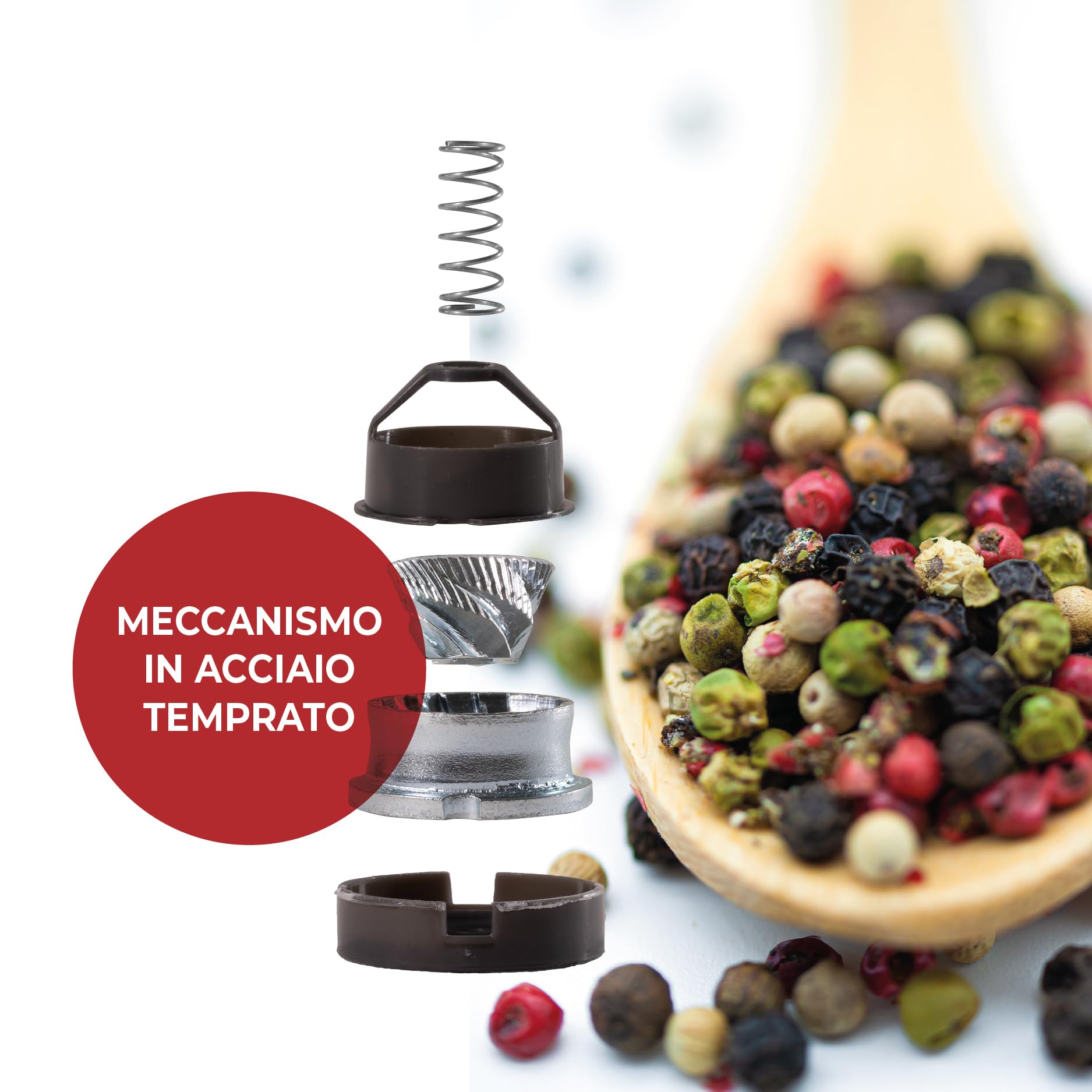 Macina Pepe Manuale Como in Acrilico, Macinino Manuale per Pepe con Macina in Acciaio Temprato per Macinatura Precisa, Trita Pepe Resistente, Elegante e Made in Italy - BISETTI (14,5 cm)