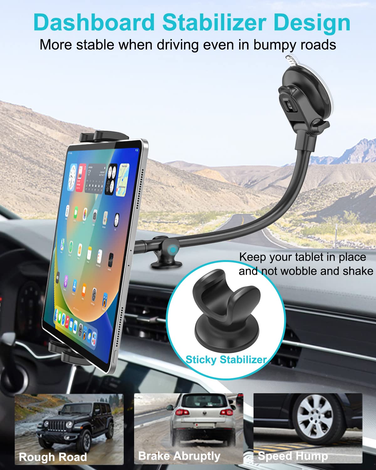 Uchwyt na tablet z łabędzią szyją, uniwersalny uchwyt na przednią szybę, uchwyt na tablet ciężarówkę, super przyssawka stojak do iPada Pro 12,9 Air Mini, Galaxy Tab, iPhone, 4-13" tabletów i