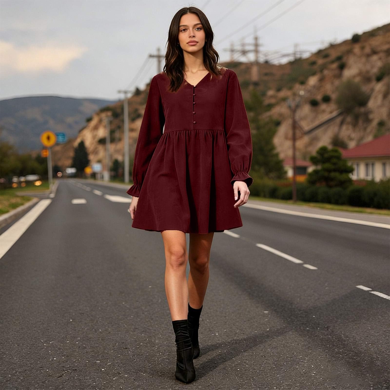 Vestido Túnica Moderno de Talla Grande para Mujer con Cuello en V y Manga Corta para un Estilo Casual y Elegante en Otoño