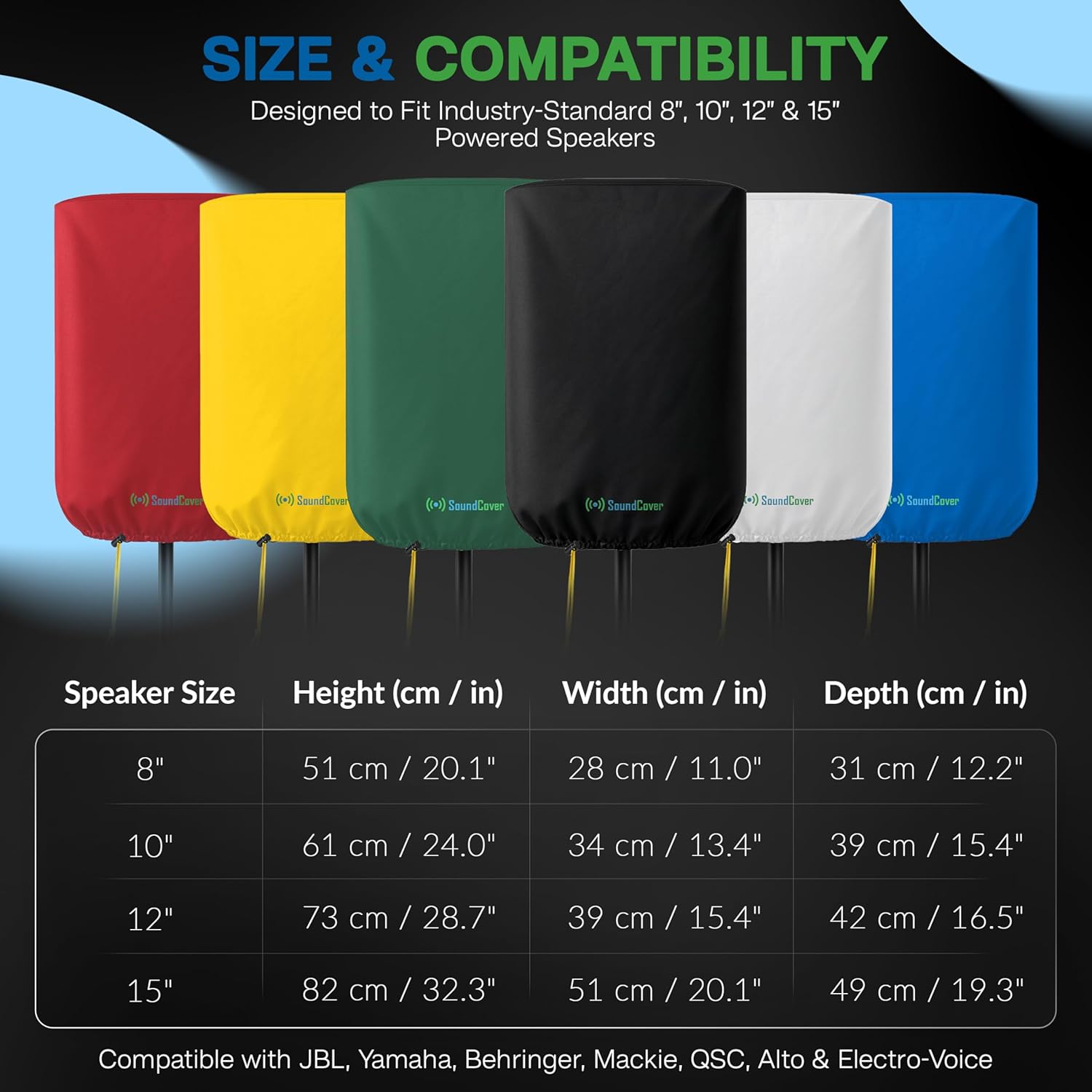 Professional Grade 600D Protective Cover for Stand Mounted 8" PA/DJ Powered Speaker - Black - Includes a 420D Storage Bag and reinforced yellow Paracord 700 draw cord
