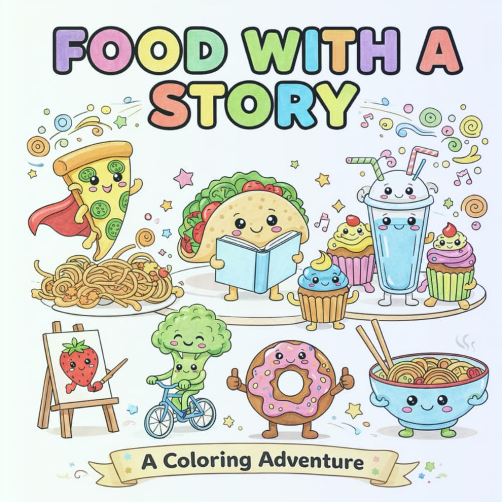 food with a story: Bold & Easy Coloring Book with Cute Food Moments