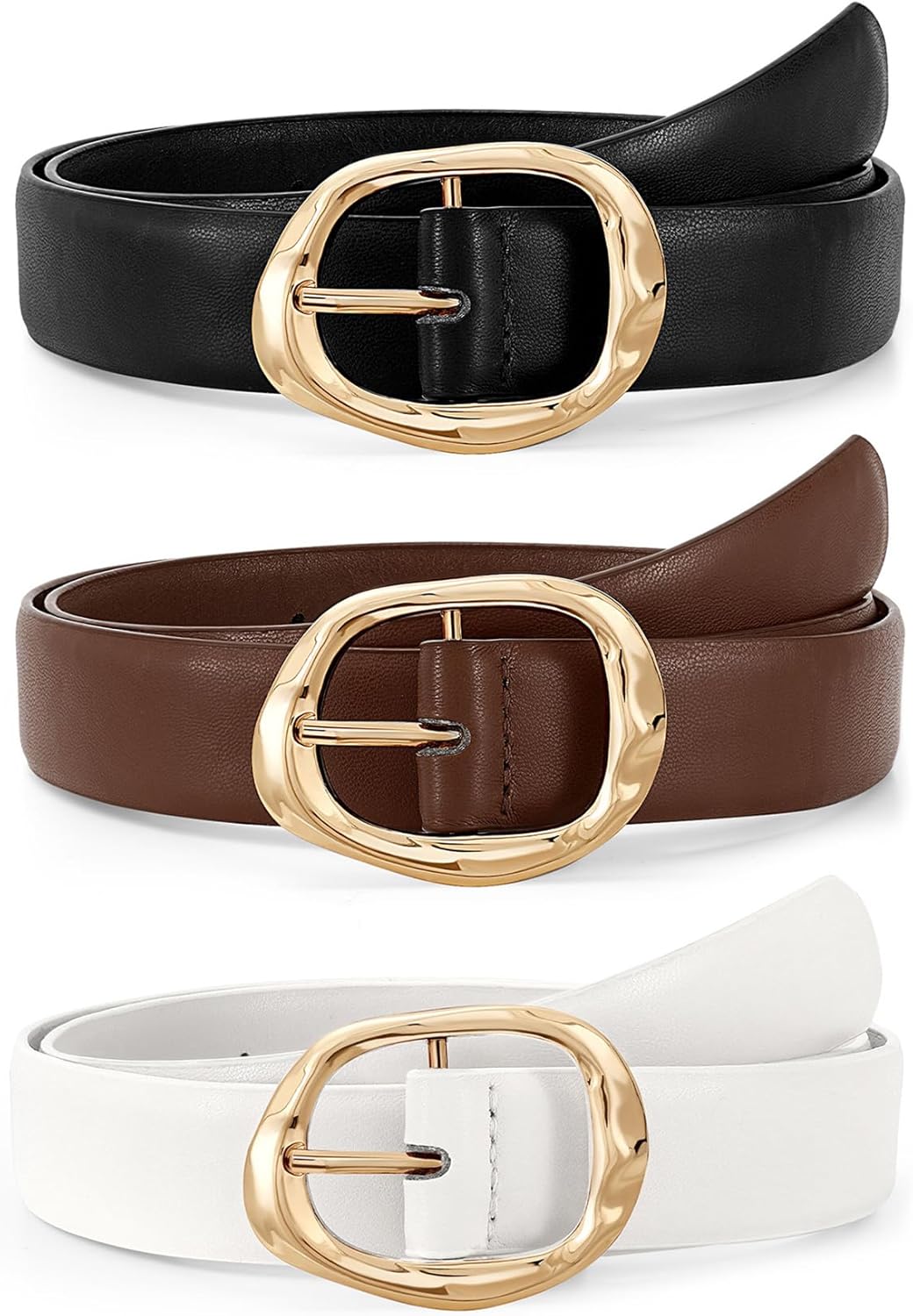 JASGOOD 3 Pack Women Belts for Jeans Pants Ladies Leather Waist Belt Casual Fashion Trend Belt for Women with Gold Buckle