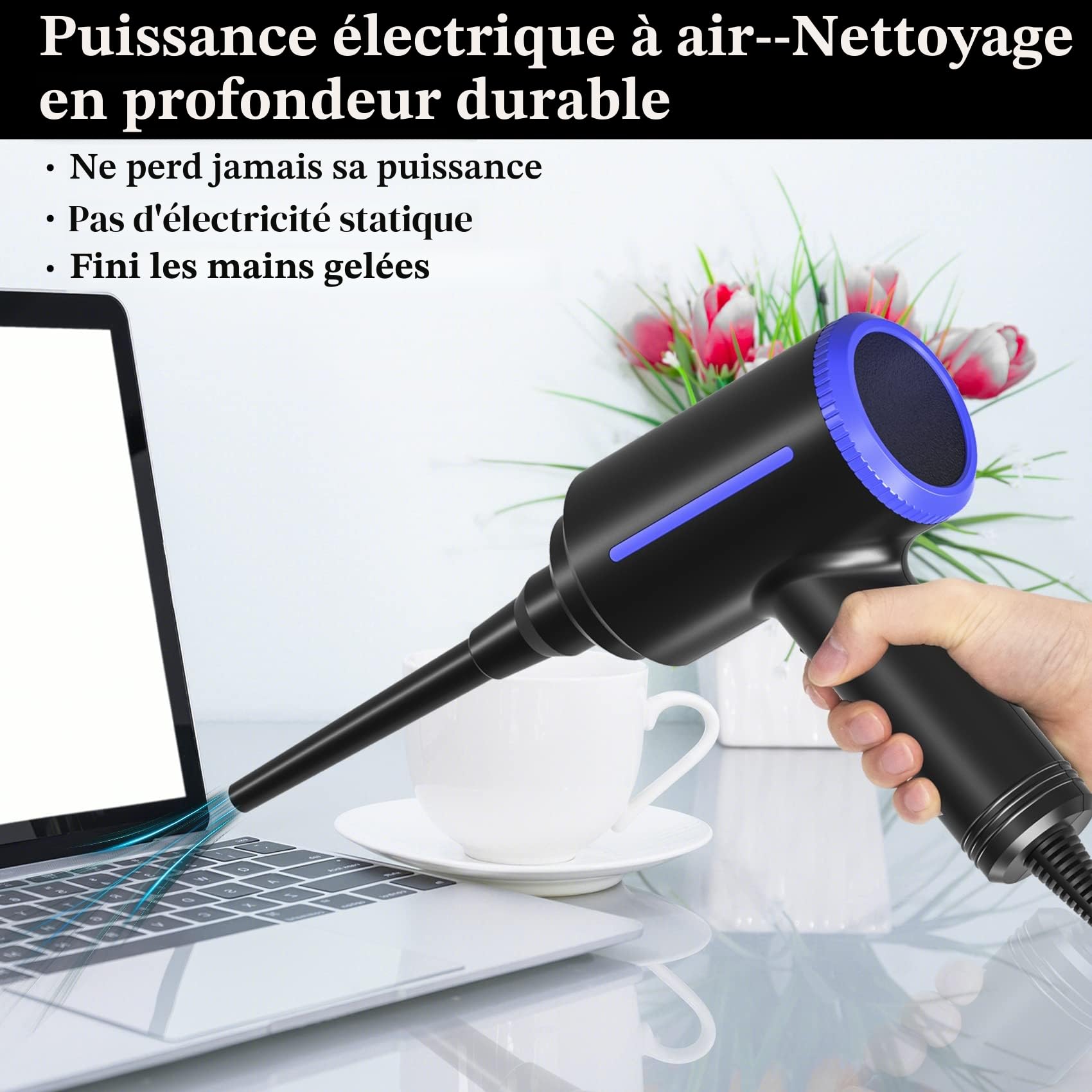 Souffleur Air Comprimé, Dépoussiérant Puissants électrique,Plumeau à air électrique 2 en 1, 2 Vitesses, avec brosse de nettoyage, pour ordinateur, clavier,voiture, maison pour animaux domestiques