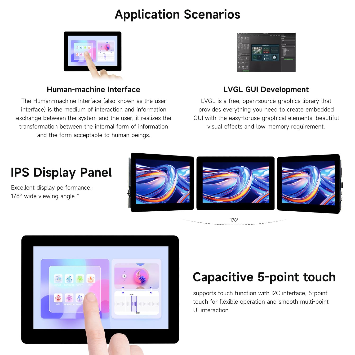 Waveshare ESP32-S3 5 Inch Capacitive Touch Display + Development Board, 1024 x 600, 178° Viewing Angle, 5-Point Touch, 32-bit LX7 Dual-Core Processor, Up to 240MHz Frequency, Support WiFi, Onboard
