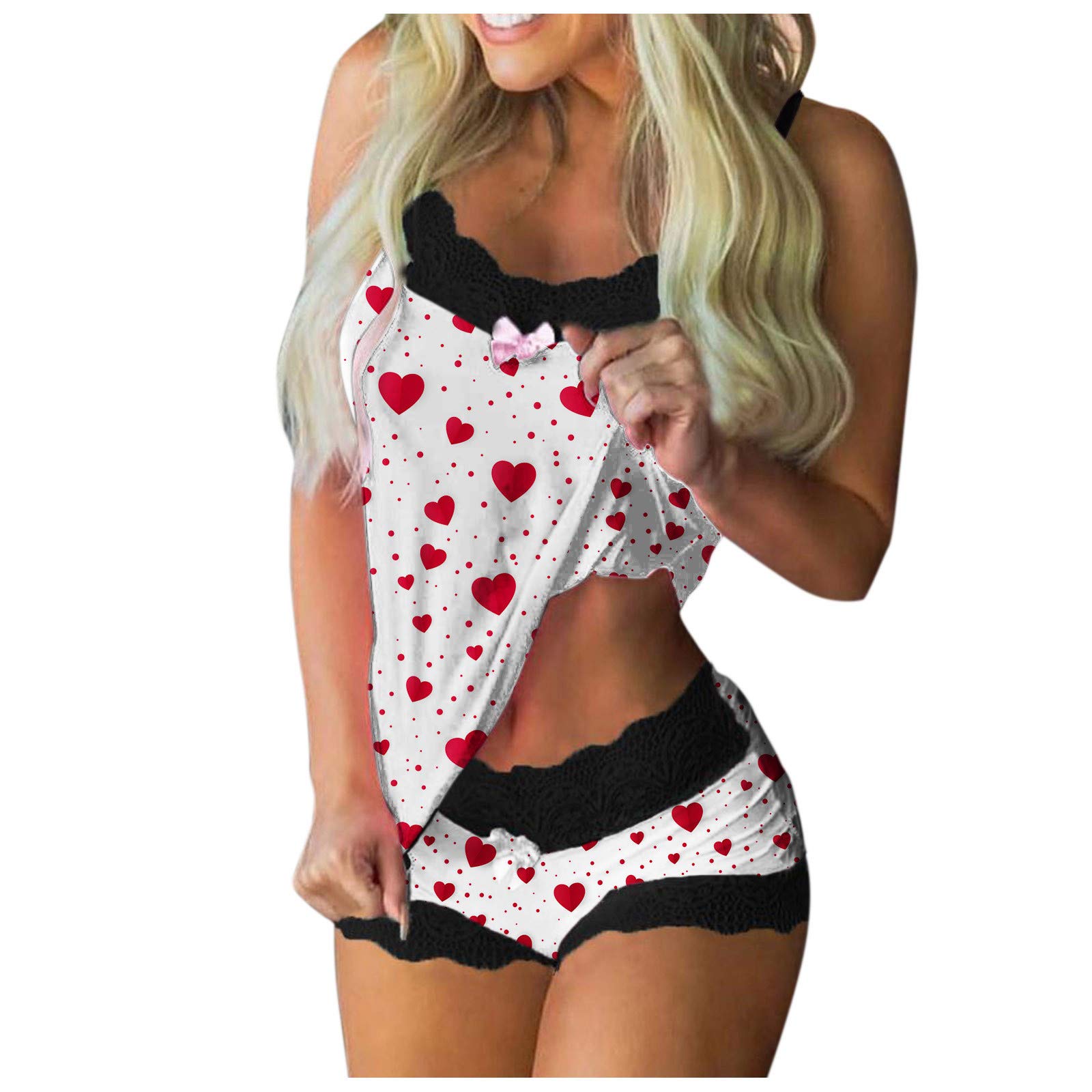 riou Conjunto De Traje Camisola De Encaje,Ropa De Mujer Sexy,Ropa De Playa para Mujer Casual,Pijama Mujer Verano Corto,Regalos para Mujer Adolescentes