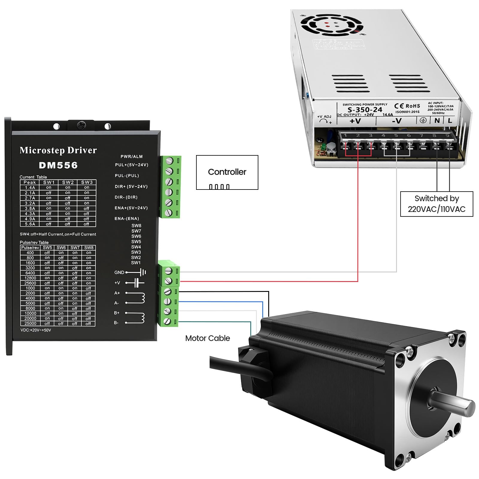 3 assi Nema 23 motore passo-passo 1,2 Nm 170 oz.in 3 A & DM556, driver motore stepper, alimentatore di rete da 350 W Mach3, scheda di controllo CNC, set per macchina per incisione