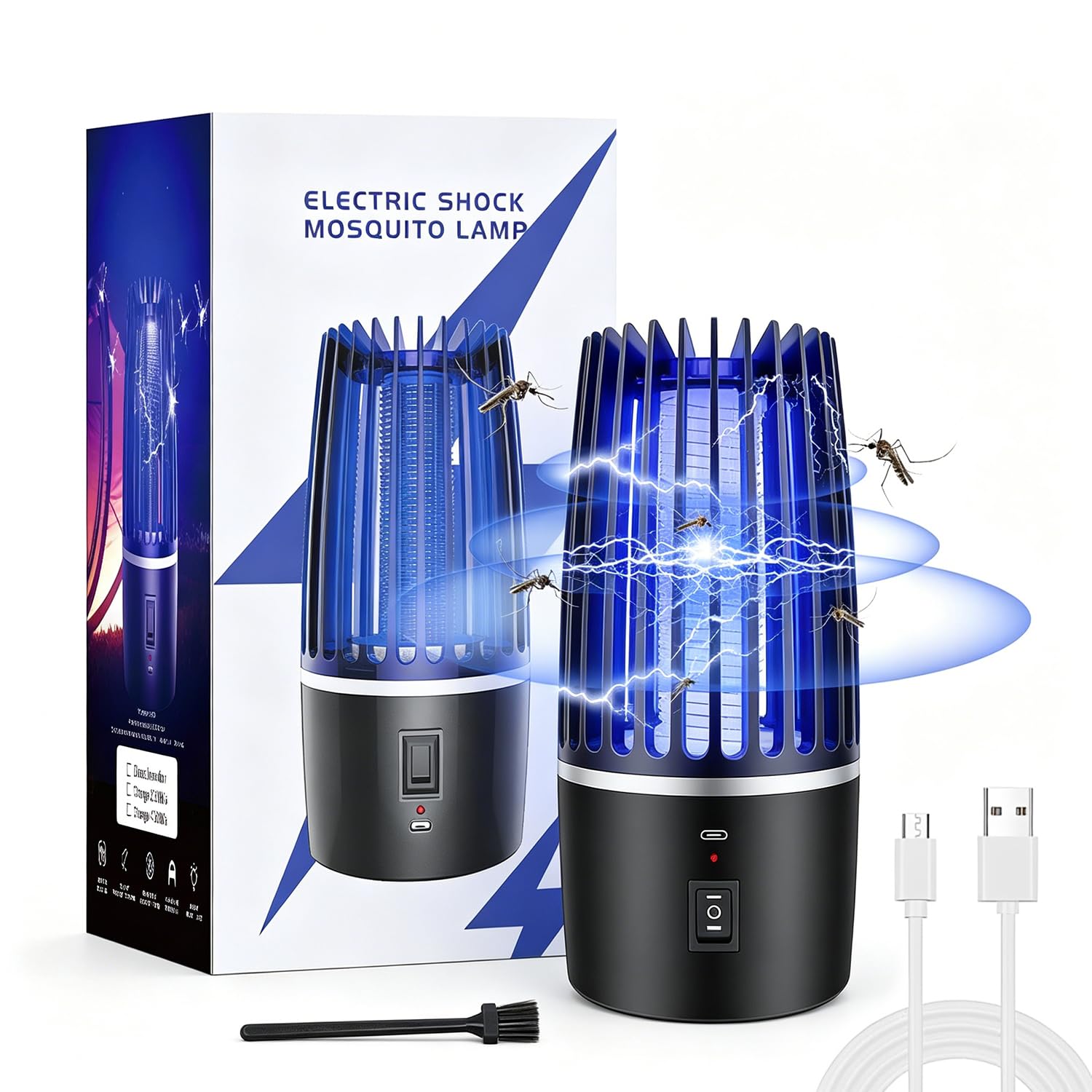 Mosquito Killer Lamp, Fly Zapper Electric Fly Killer, Insect Pest Portable Mosquito Zapper, 360° Attract Insect Bug Zapper 2 in 1 Fly Zapper Night Light Flying Insect Control Lamp for Indoor Outdoor