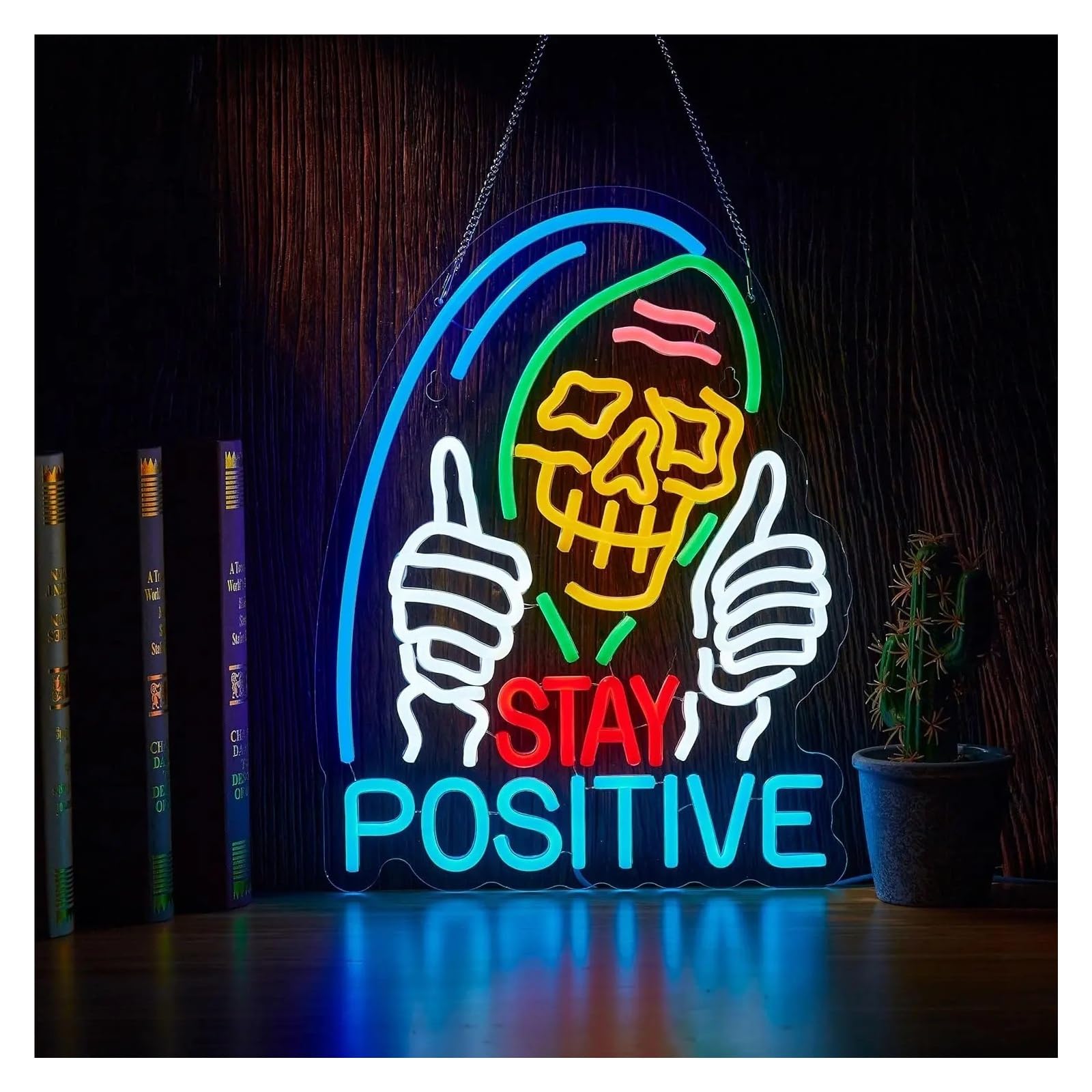 RONGCH Hanging Art Signs Stay Positive Skull Neon Sign Wall Art Decoration for Gameroom Bedroom Livingroom Party 48x36cm
