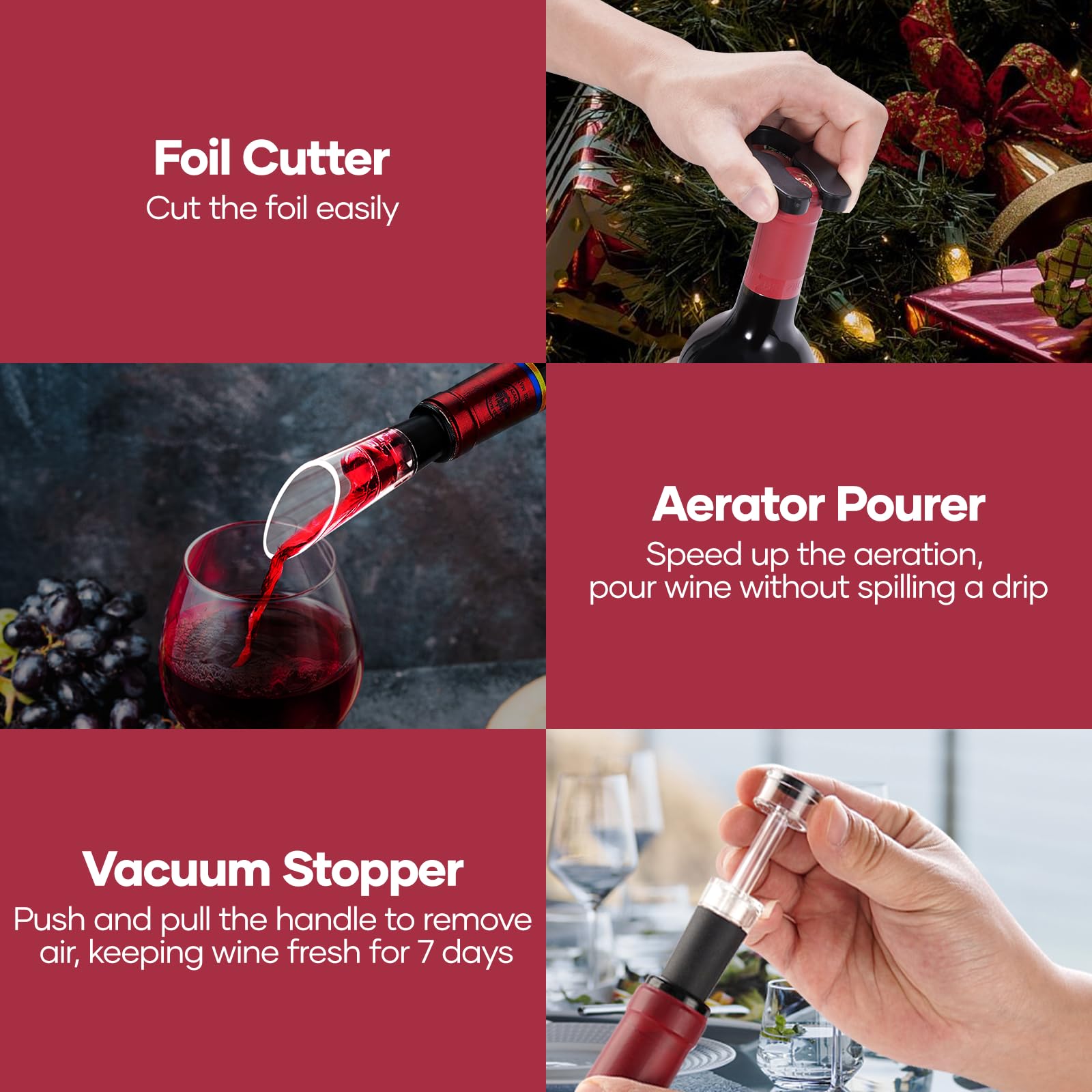 Abrebotellas de vino eléctrico, abridor automático de botellas de vino, sacacorchos eléctrico inalámbrico recargable, juego de regalo con tapón de vino, cortador de lámina, aireador de vino, base de 6