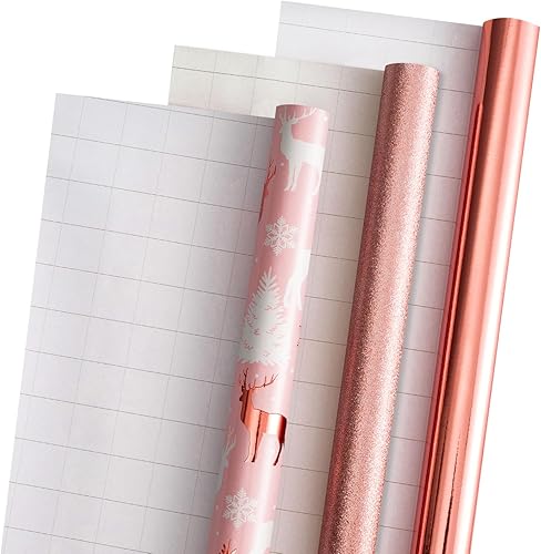 Vista 113 de LeZakaa Mini rollo de papel de regalo de Navidad azul, muñeco de nieve, reno, bola de cristal, árbol de copo de nieve, papel de regalo metálico